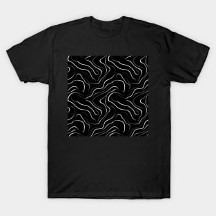 Monochrome Elegance: White Abstract Lines on Black T-Shirt